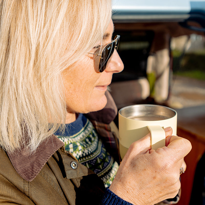 12oz-rise-mug-l8 12oz_rise_coffee_mug_wax_yellow_woman_drink_closeup_square.jpg